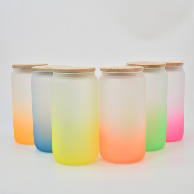 16/20 oz Sublimation Glass Can Gradient Color Glass Jar Beer