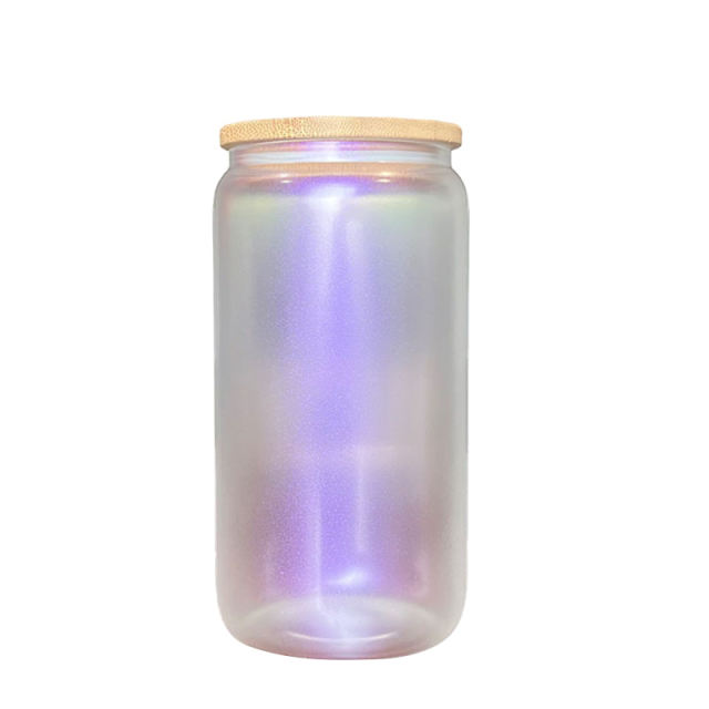 16oz Iridescent Can Glass Tumbler with Bamboo Lid