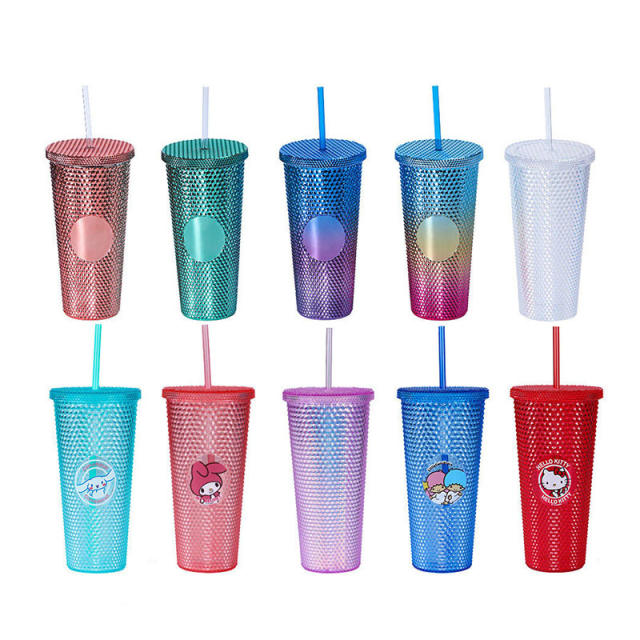 24 Pcs Matte and Luster Diamond Durian Cup 24oz Water Cup with Straw