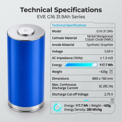 EVE 4695E G16 3.7V 31.9Ah NMC Li-ion Battery Cell 4C High Discharge 46950 Cylindrical Battery