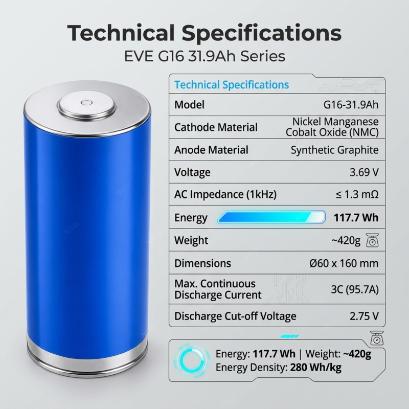 EVE 4695E G16 3.7V 31.9Ah NMC Li-ion Battery Cell 4C High Discharge 46950 Cylindrical Battery