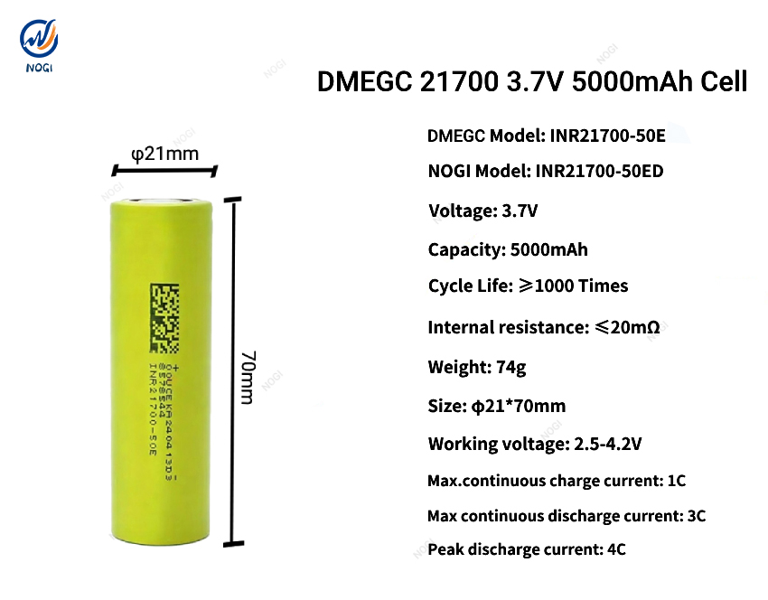 DMEGC INR21700-50E 3.7V 5000mAh 21700 Lithium-ion Battery Cell