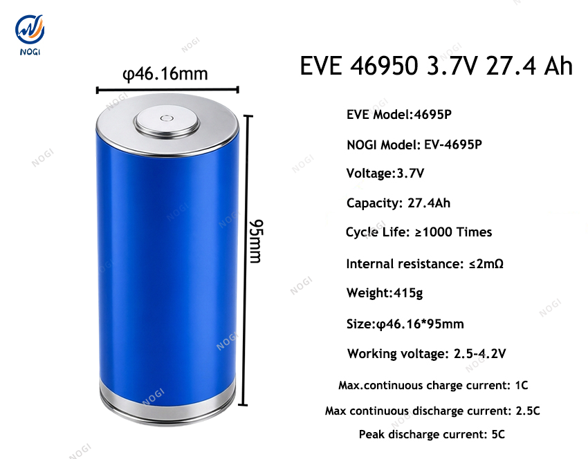 EVE 4695P 46950 3.65V 27.4Ah NMC Battery Cell EVE 4695P 46950 3.65V 27.4Ah NMC Battery Cell