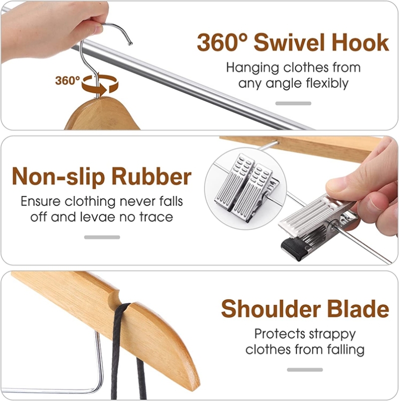 Custom Wooden Hanger With Metal Clips