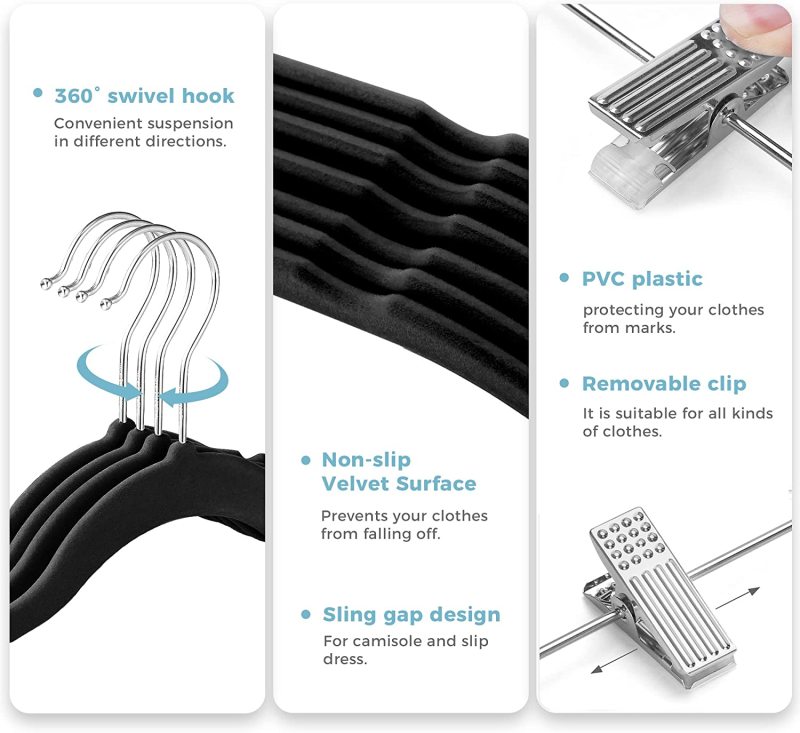 Space saving velvet hangers with clips