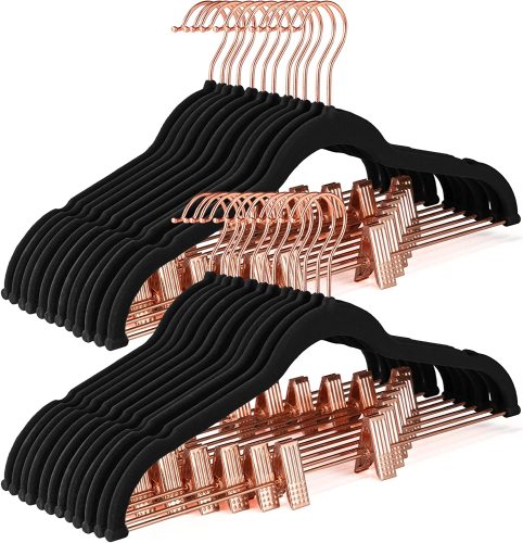 Space saving velvet hangers with clips