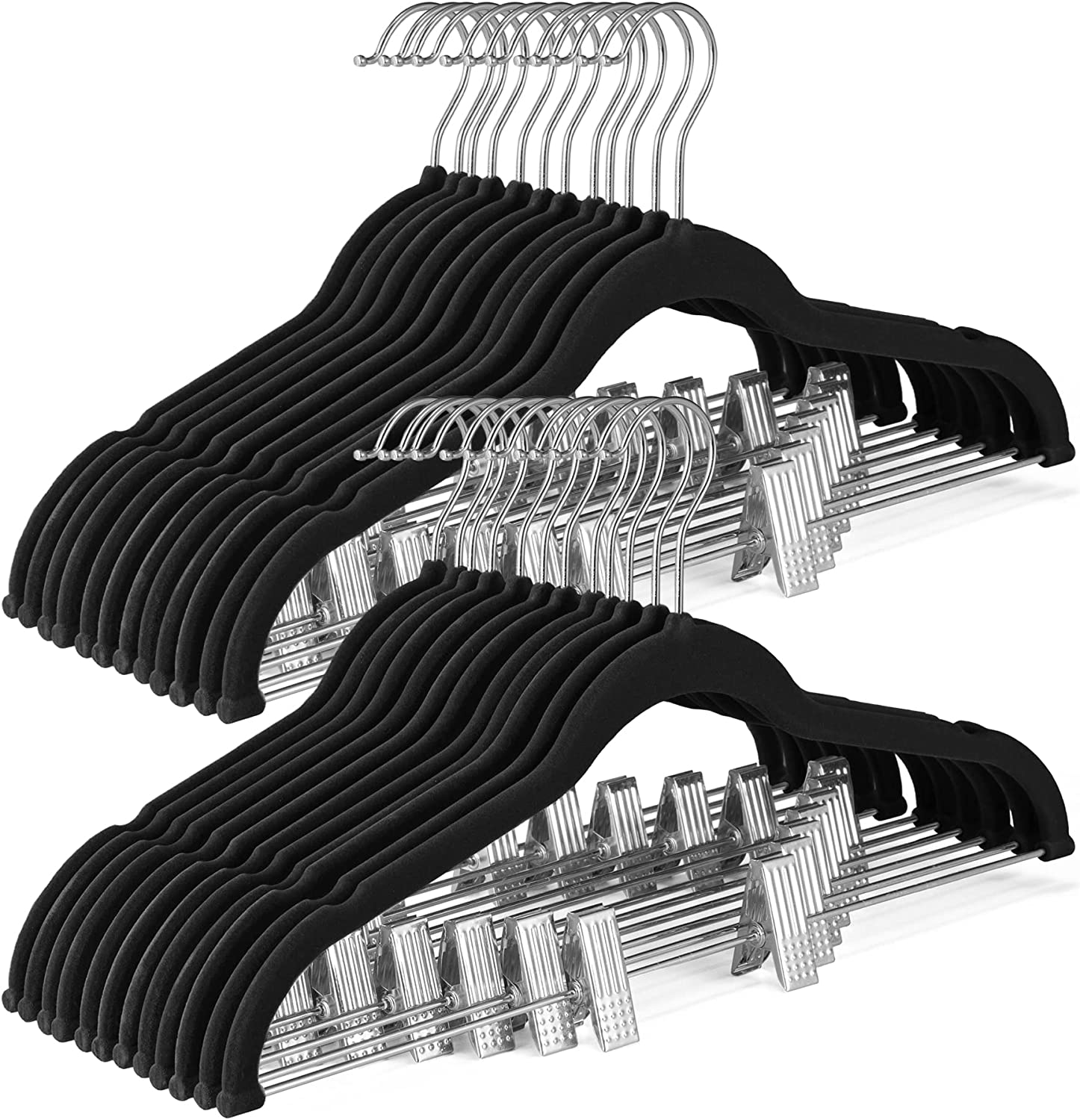 Space saving velvet hangers with clips