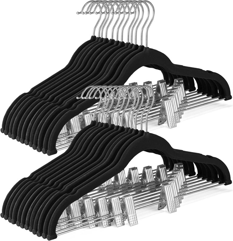 Space saving velvet hangers with clips