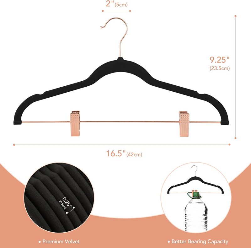 Space saving velvet hangers with clips