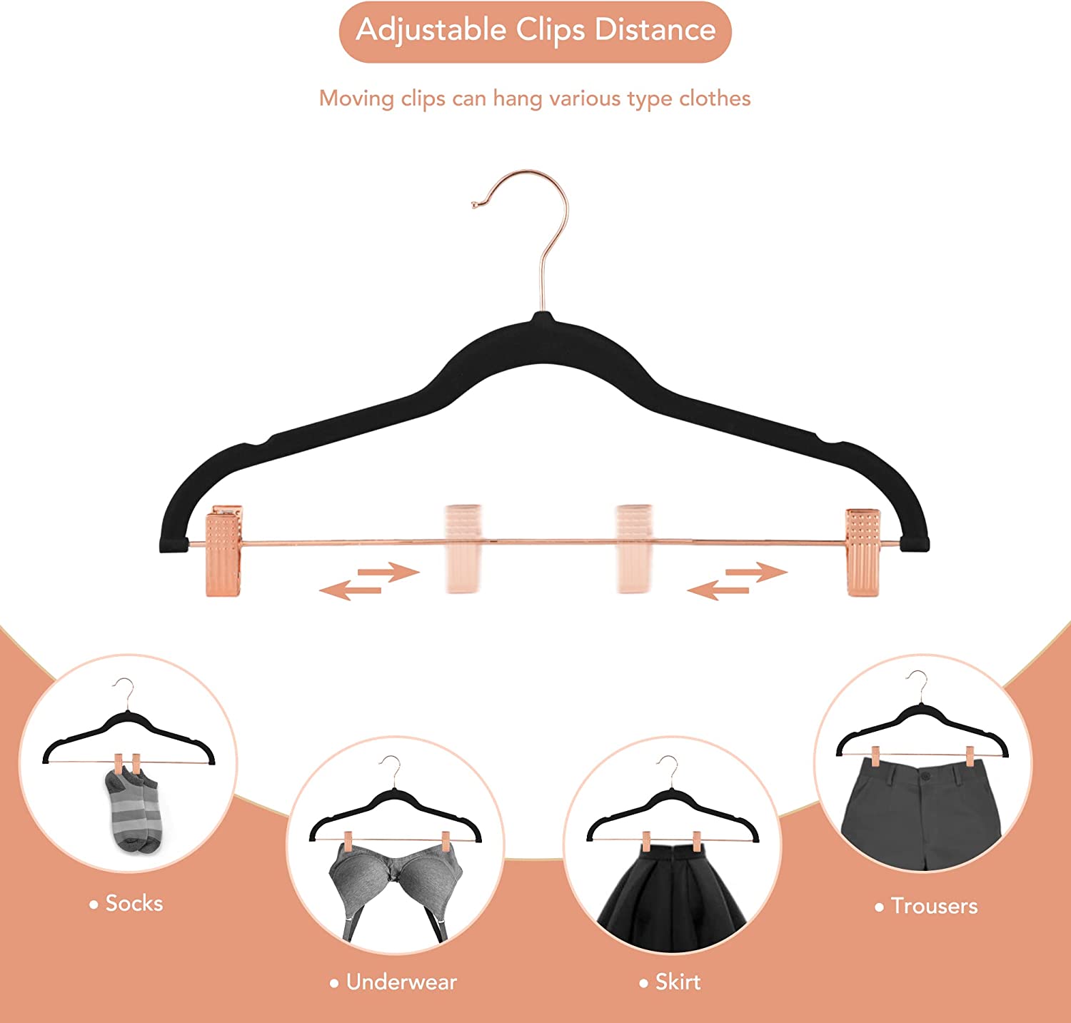 Space saving velvet hangers with clips