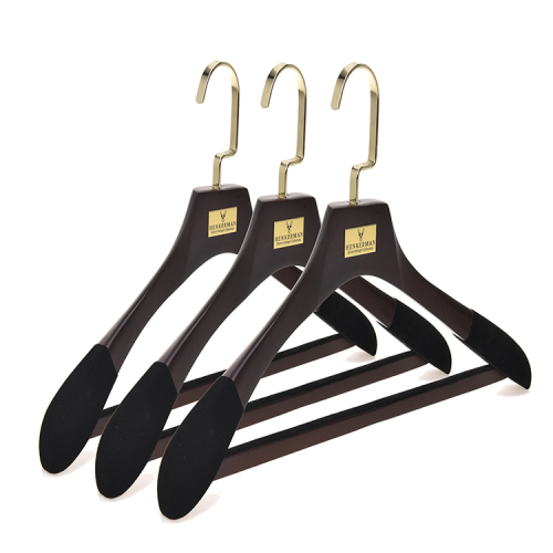 Velvet shoulder custom wood pant coat hangers