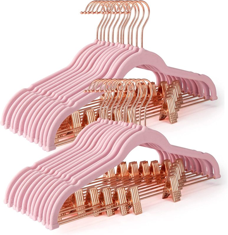 Space saving bulk velvet hangers with clips