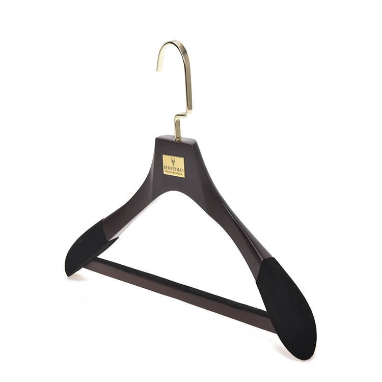 Velvet shoulder custom wood pant coat hangers