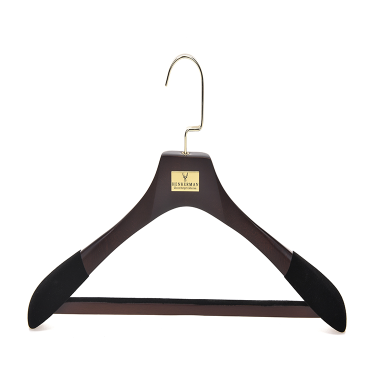 Velvet shoulder custom wood pant coat hangers