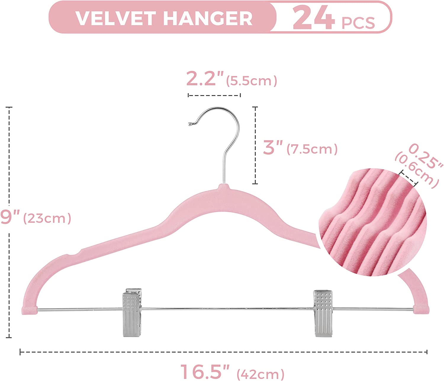 Space saving bulk velvet hangers with clips