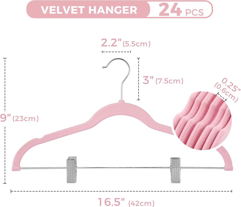 Space saving bulk velvet hangers with clips