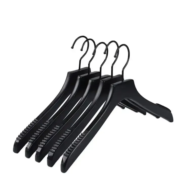 Black wood clothes hanger with anti slilp shoulder