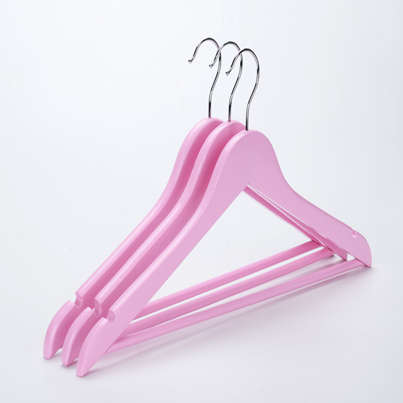Factory Pink Color Wooden Notched Hanger