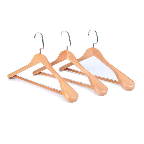 Wide Shoulder Custom Wooden Hanger with pants rod
