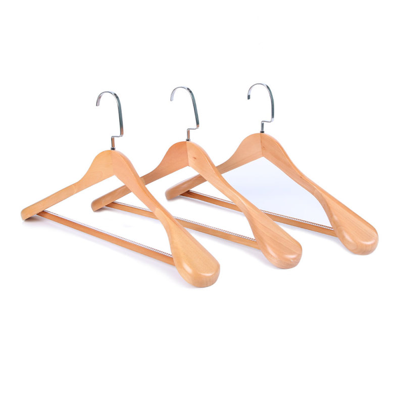 Wide Shoulder Custom Wooden Hanger with pants rod