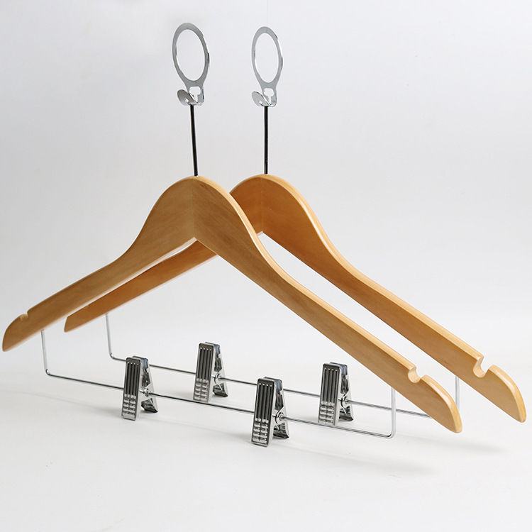 Wood anti theft suit hangers with clamps