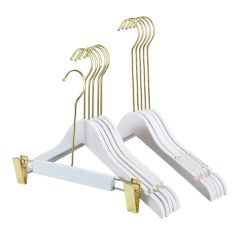 Long Golden Hook Wooden White Suit Hangers