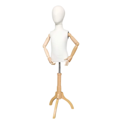 Custom fabric mannequin with wood arms and base