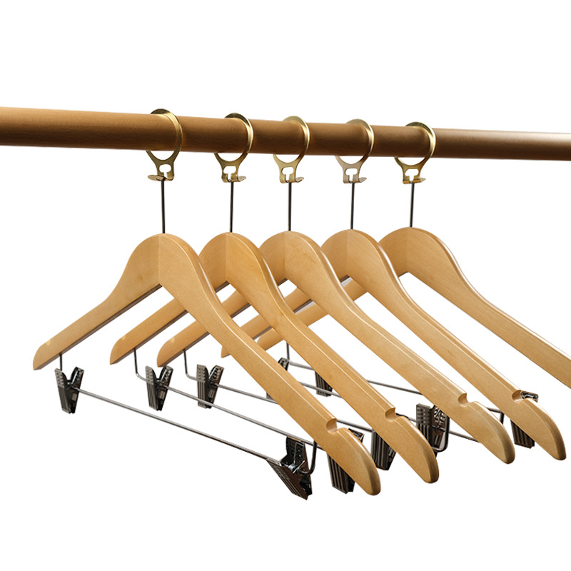 Wood anti theft suit hangers with clamps