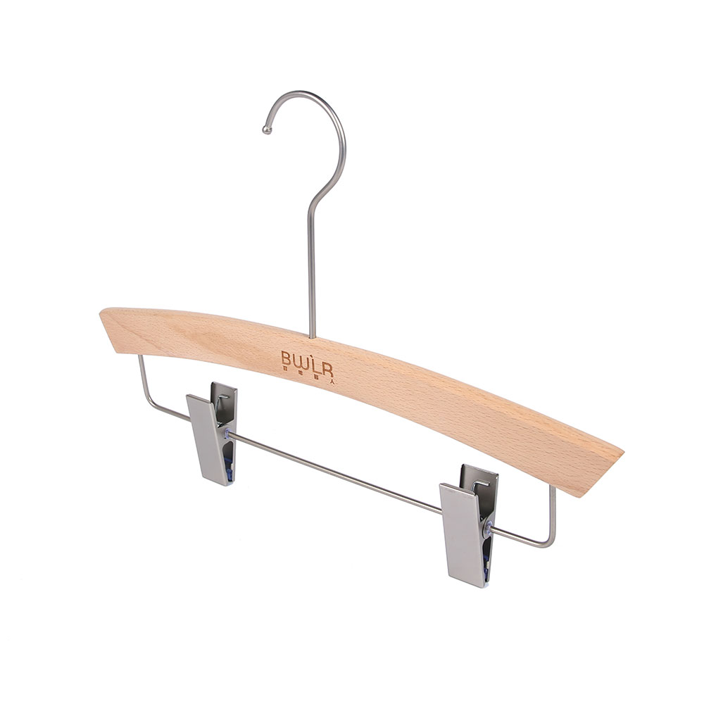 Factory wood luxury custom pant hanger with clips