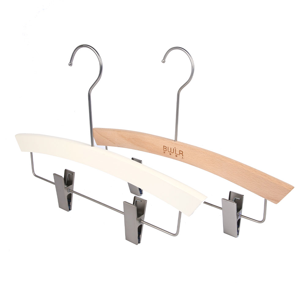Factory wood luxury custom pant hanger with clips