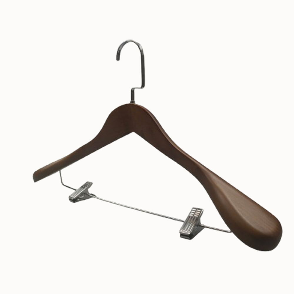 Luxury wide shoulder flocked coat hangers with cushioned clips