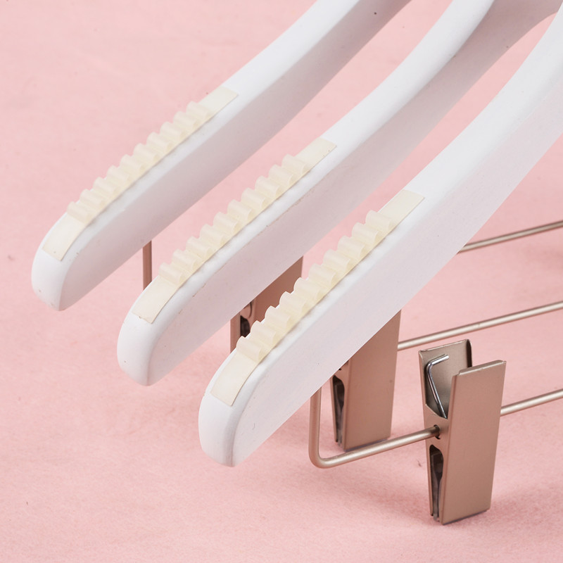 Custom white wood anti slip hangers with clips
