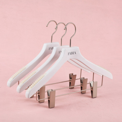 Custom white wood anti slip hangers with clips
