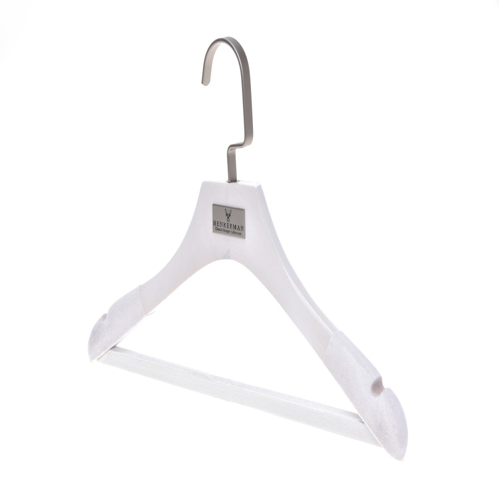 Custom white wooden luxury suit hangers