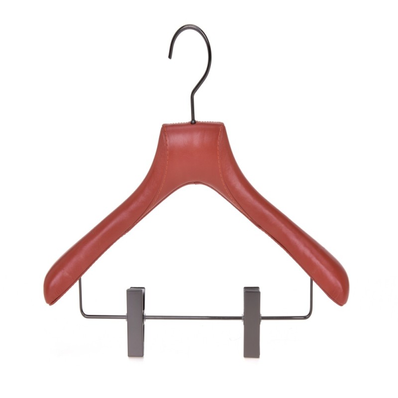 Color luxury leather wooden hangers with clips