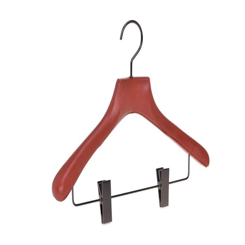 Color luxury leather wooden hangers with clips