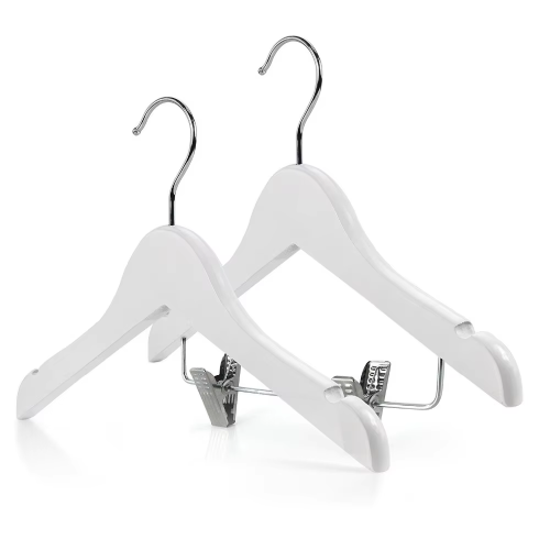 White wood children suits anti slip hangers with clips