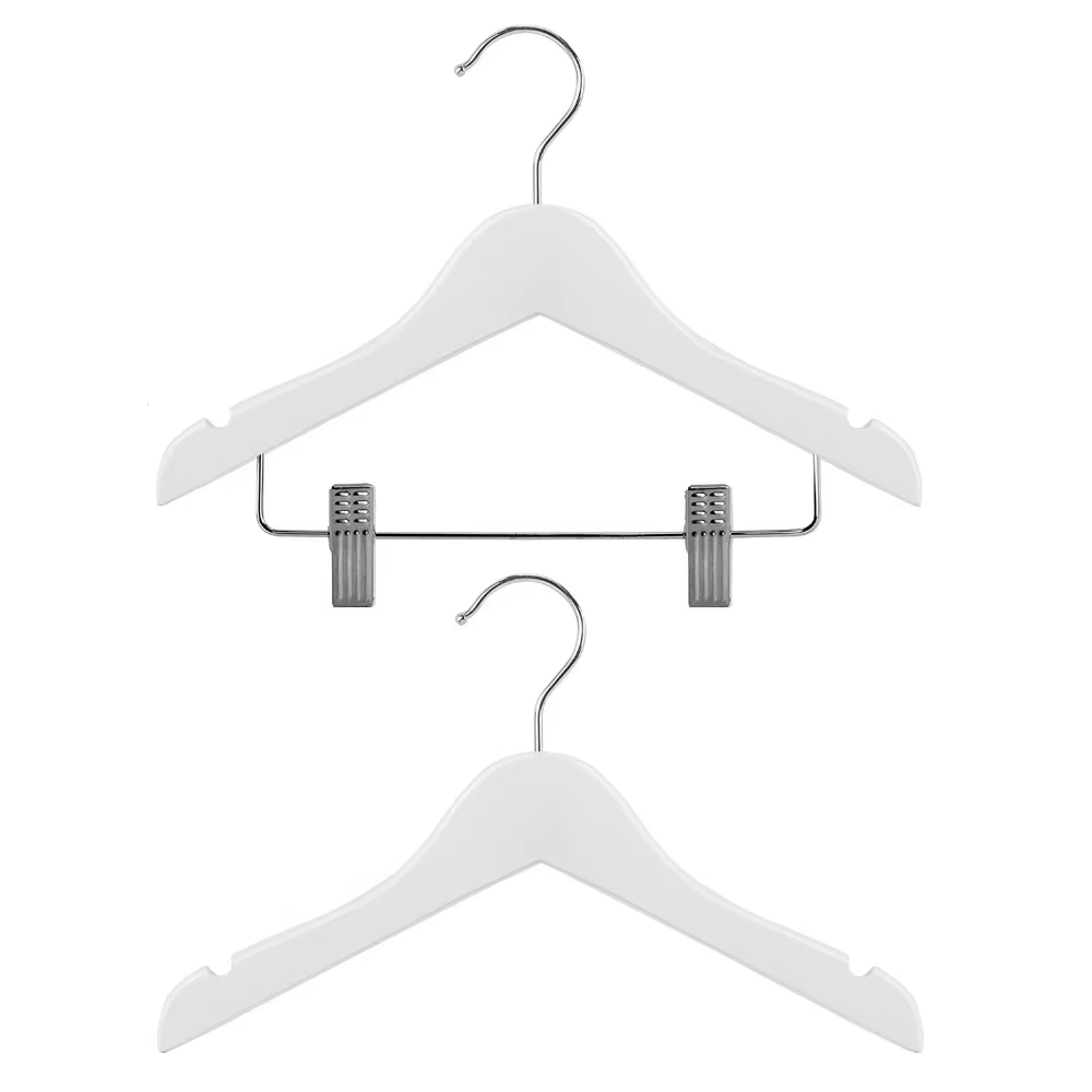 White wood children suits anti slip hangers with clips