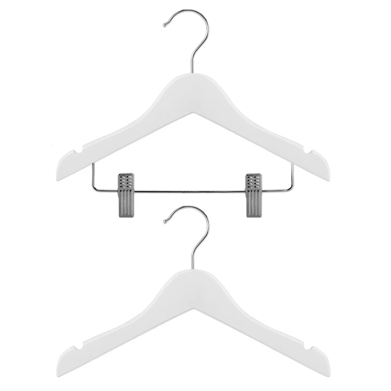 White wood children suits anti slip hangers with clips