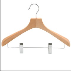Wide Shoulder Clothes Wooden Hanger With Metal Clips