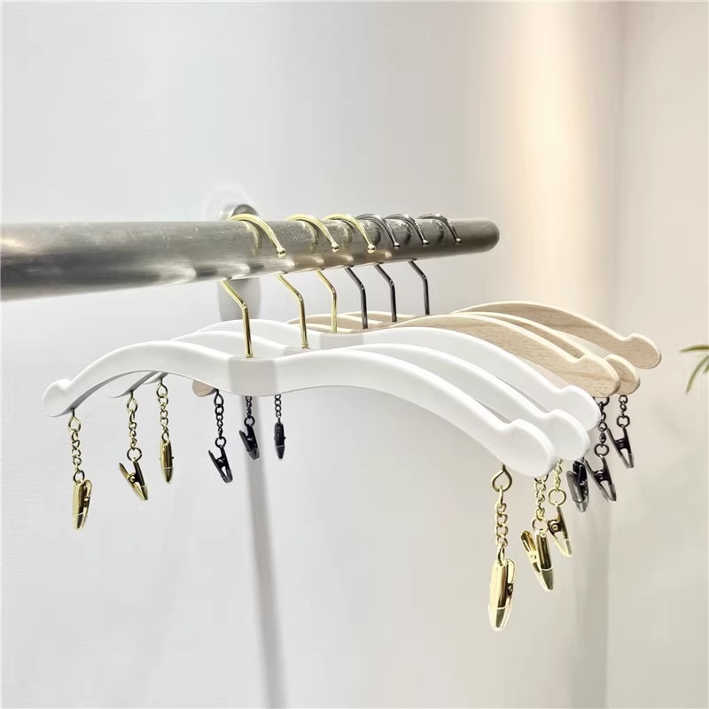 Custom wood multipurpose bra pants hangers with metal clips