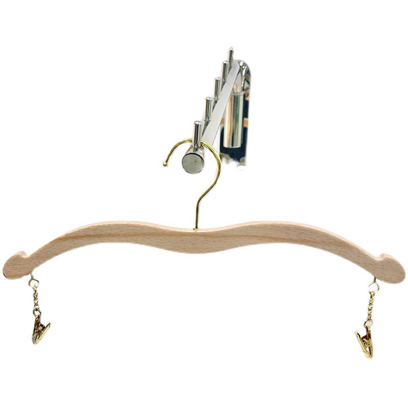 Custom wood multipurpose bra pants hangers with metal clips