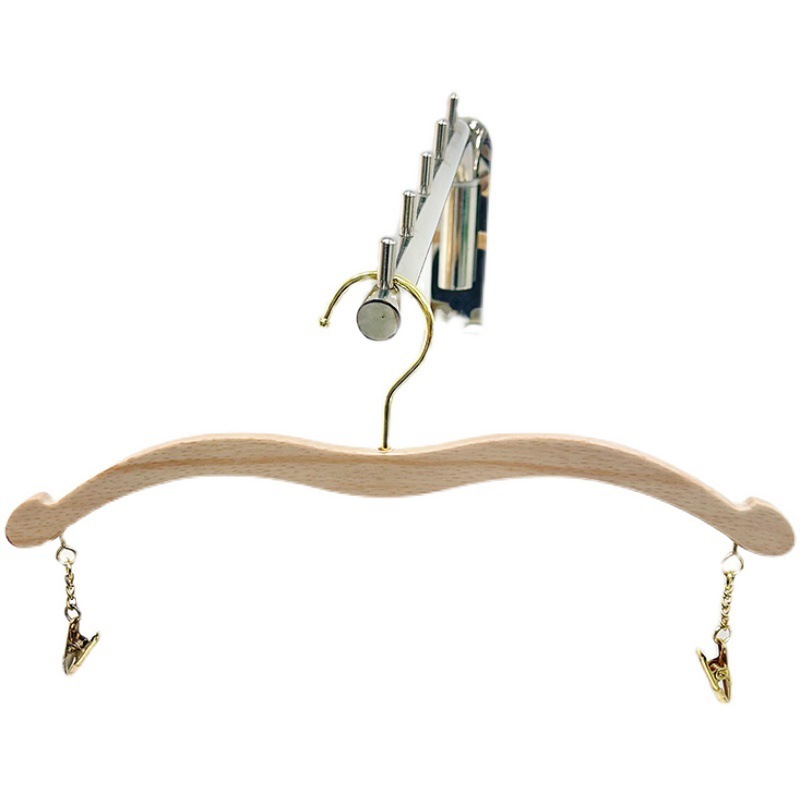 Custom wood multipurpose bra pants hangers with metal clips
