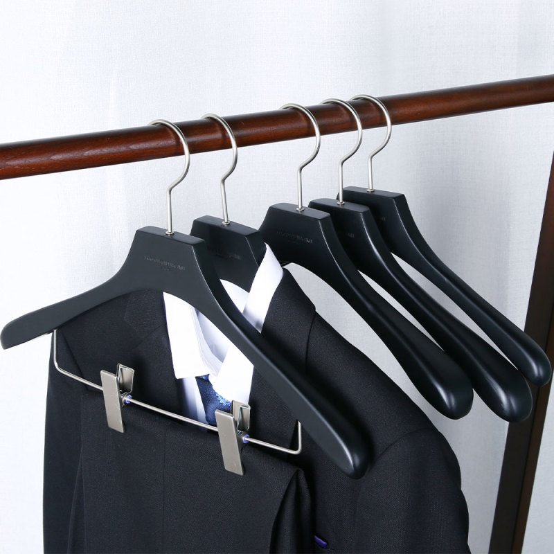 Affordable luxury black wooden suit hangers with clips