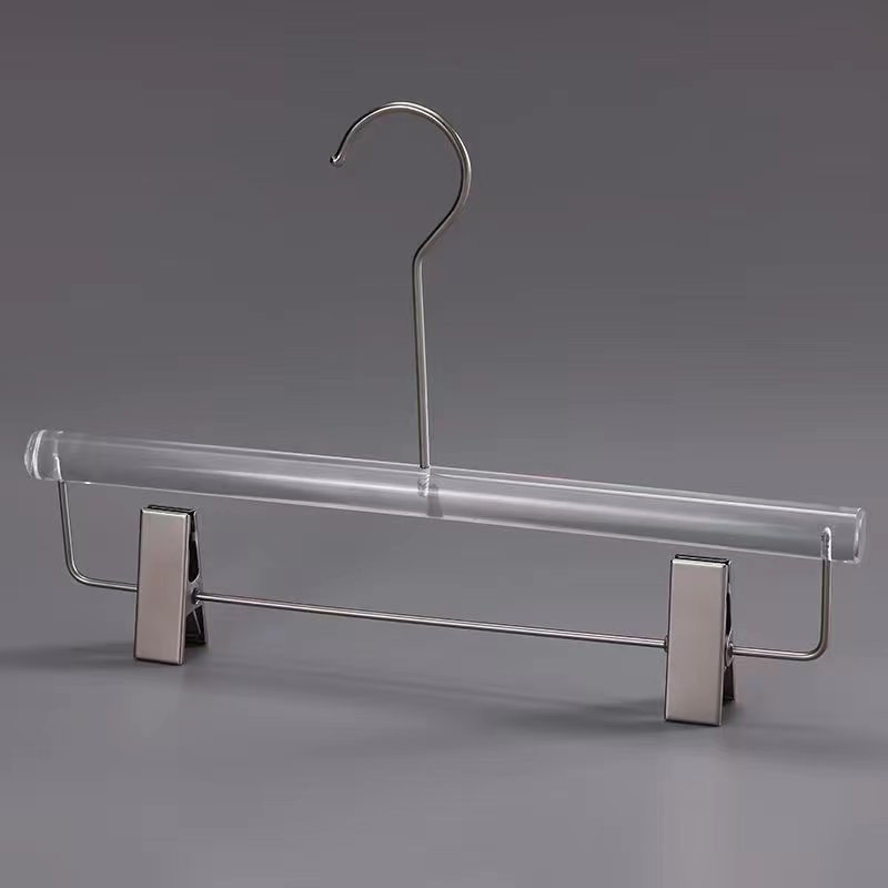 Clothes boutique acrylic plastic pant hangers with clips