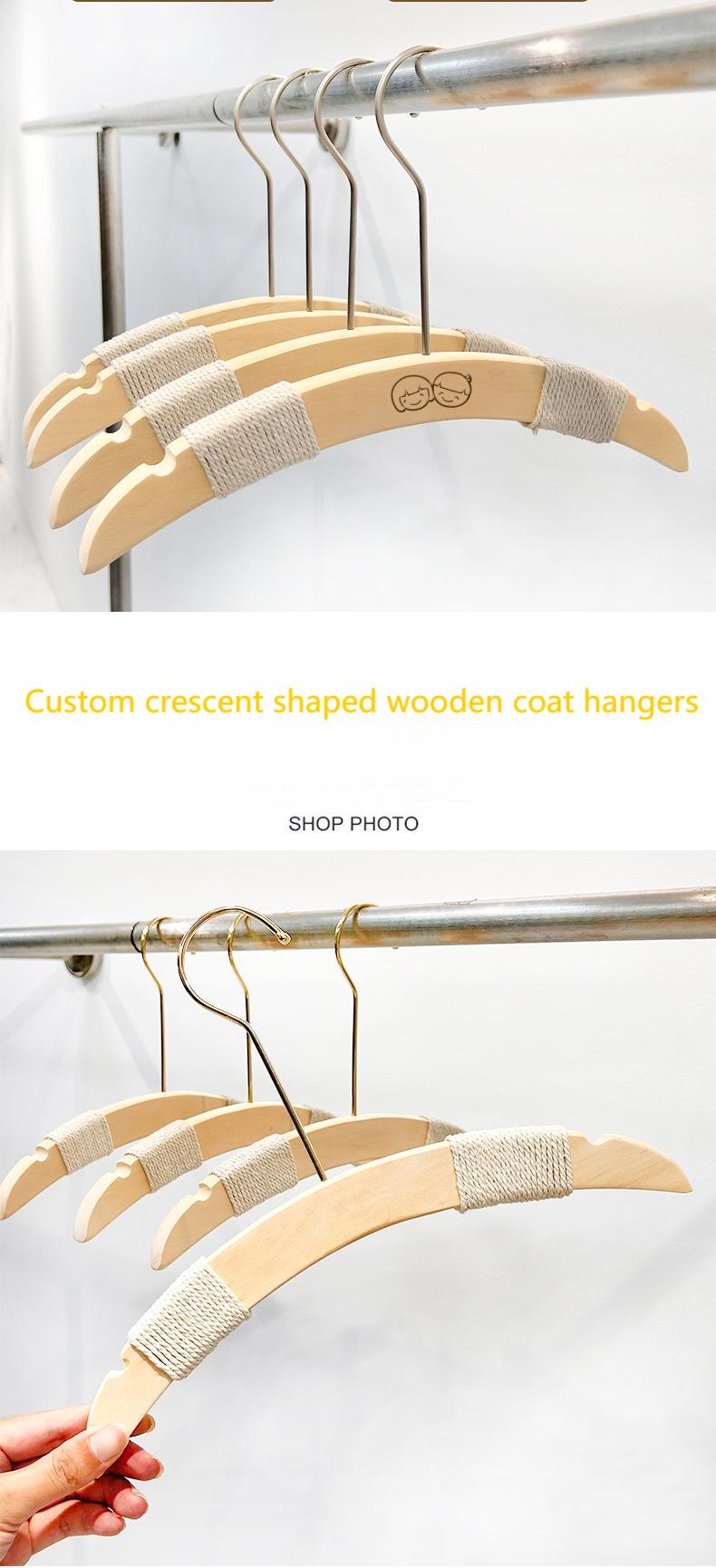 custom crescent shaped wooden coat hangers
