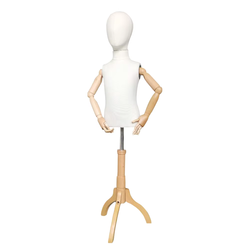Children clothes mannequin with wood arms and base