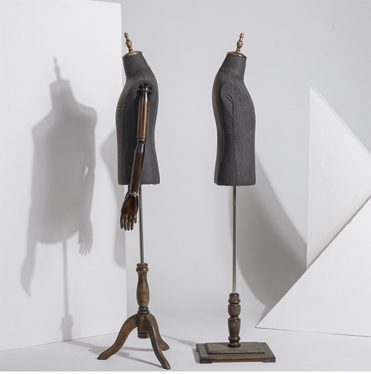 Clothes sewing mannequin with custom wood arms and base