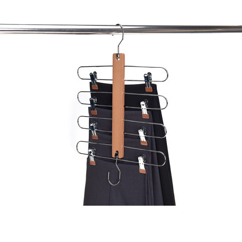 Magic beech wood pants hanger with clips
