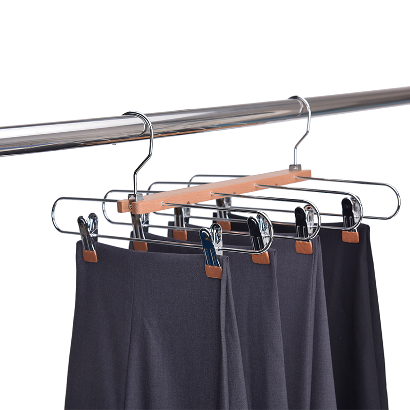 Magic beech wood pants hanger with clips